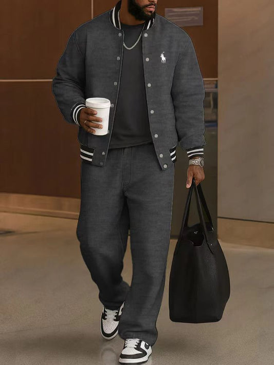 Striped Trim Jacket Pants Set