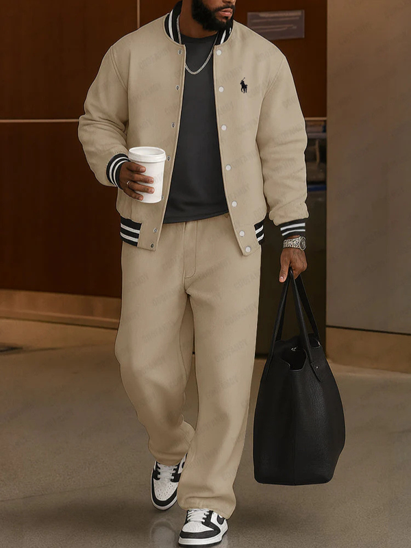 Striped Trim Jacket Pants Set