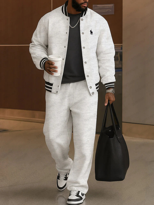 Striped Trim Jacket Pants Set