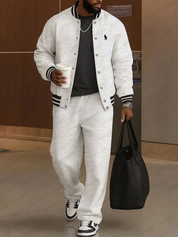 Striped Trim Jacket Pants Set