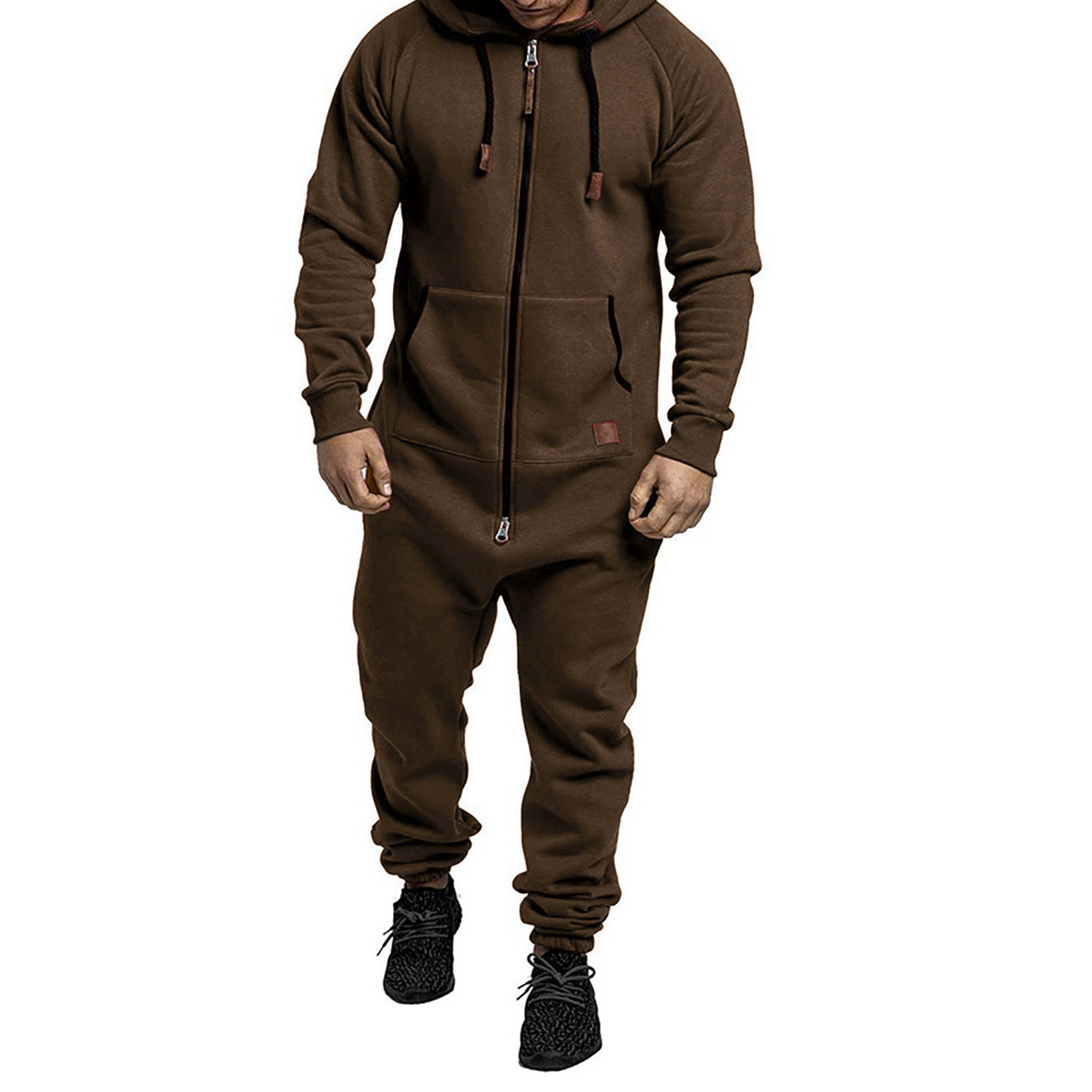 Hooded Fleece Solid Color Jumpsuit
