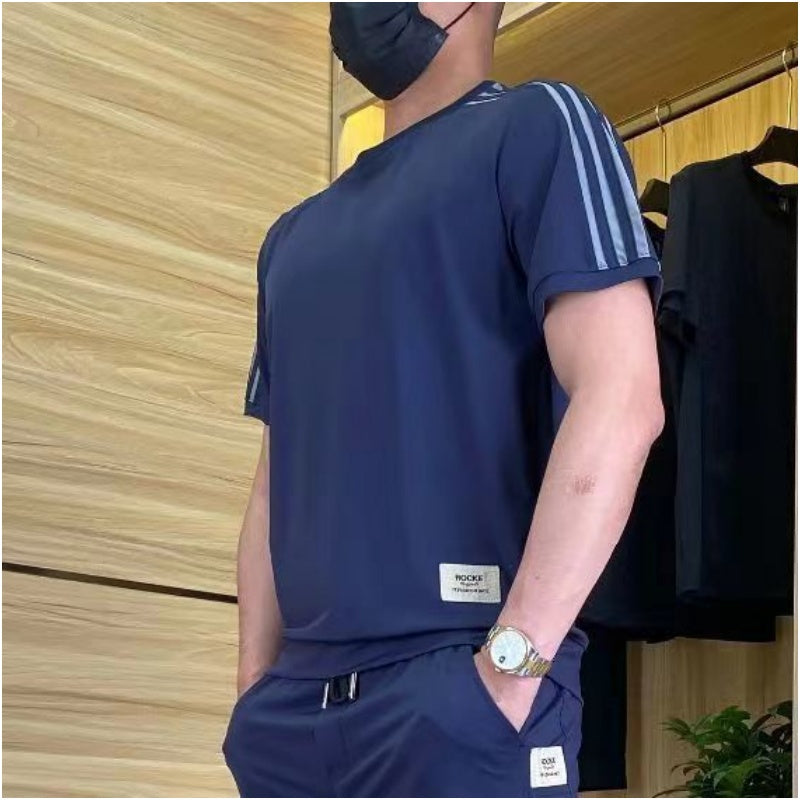 🎉🛍️50% OFF-Men's High Stretch Short Sleeve Top & Jogging Pants 2-Piece Set